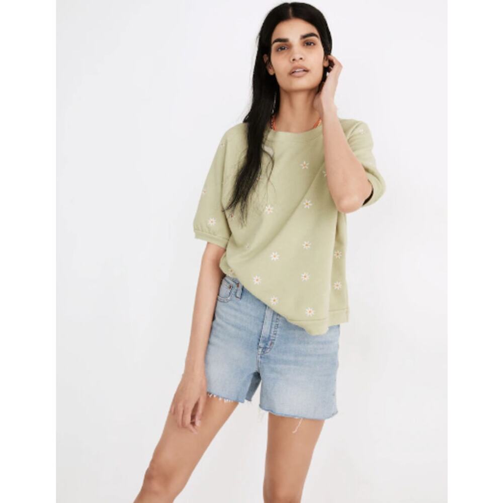 Madewell Daisy Embroidered Short-Sleeve Sweatshirt size M
